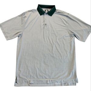 FootJoy Green & White Stripe Performance Golf Polo Shirt Quick Dry L Foot Joy